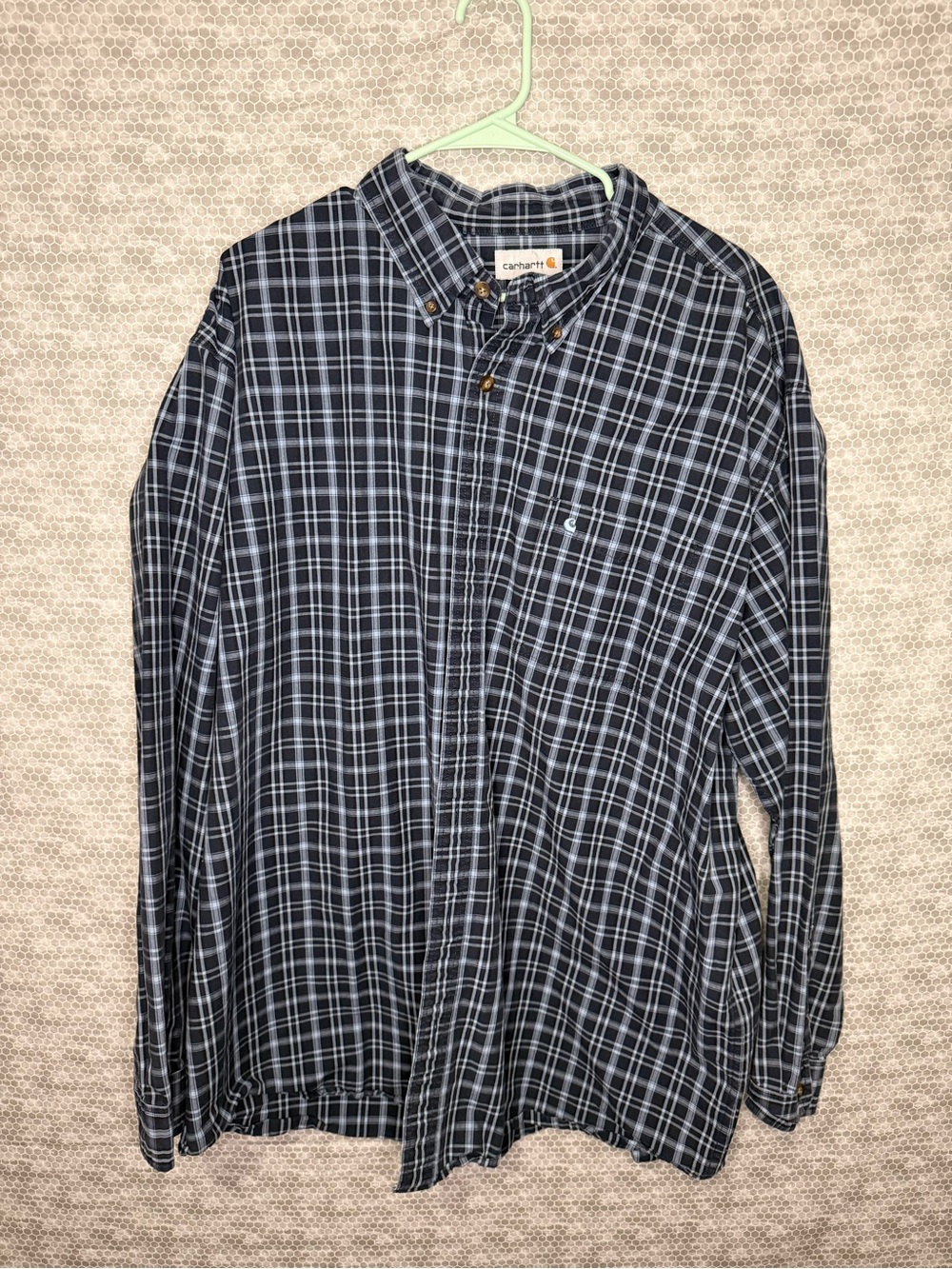 Carhartt Men's Navy and White Plaid Button-Down Long Sleeve Flannel Tall 3XL